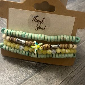 Beaded Starfish Multi-Strand Bracelet - Mint & Yellow